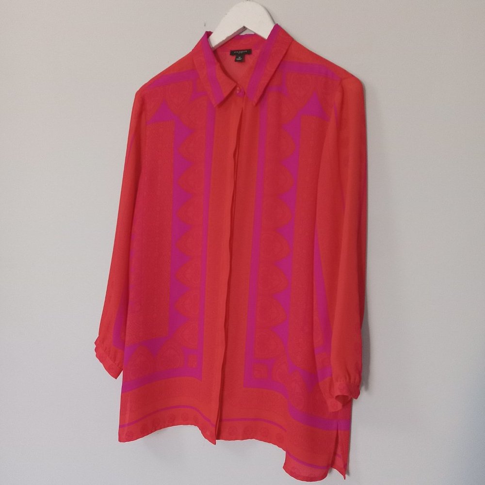 Ann Taylor Red & Pink Geometric Silk Blouse
